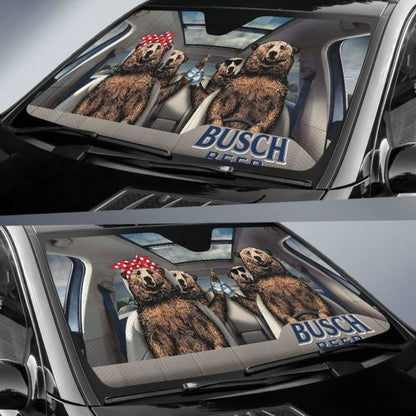 Family Bear Drink Beer Busch Car Sun Shade Funny