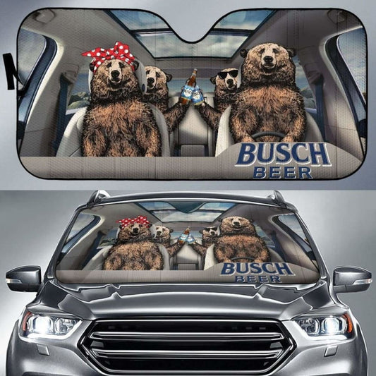 Family Bear Drink Beer Busch Car Sun Shade Funny
