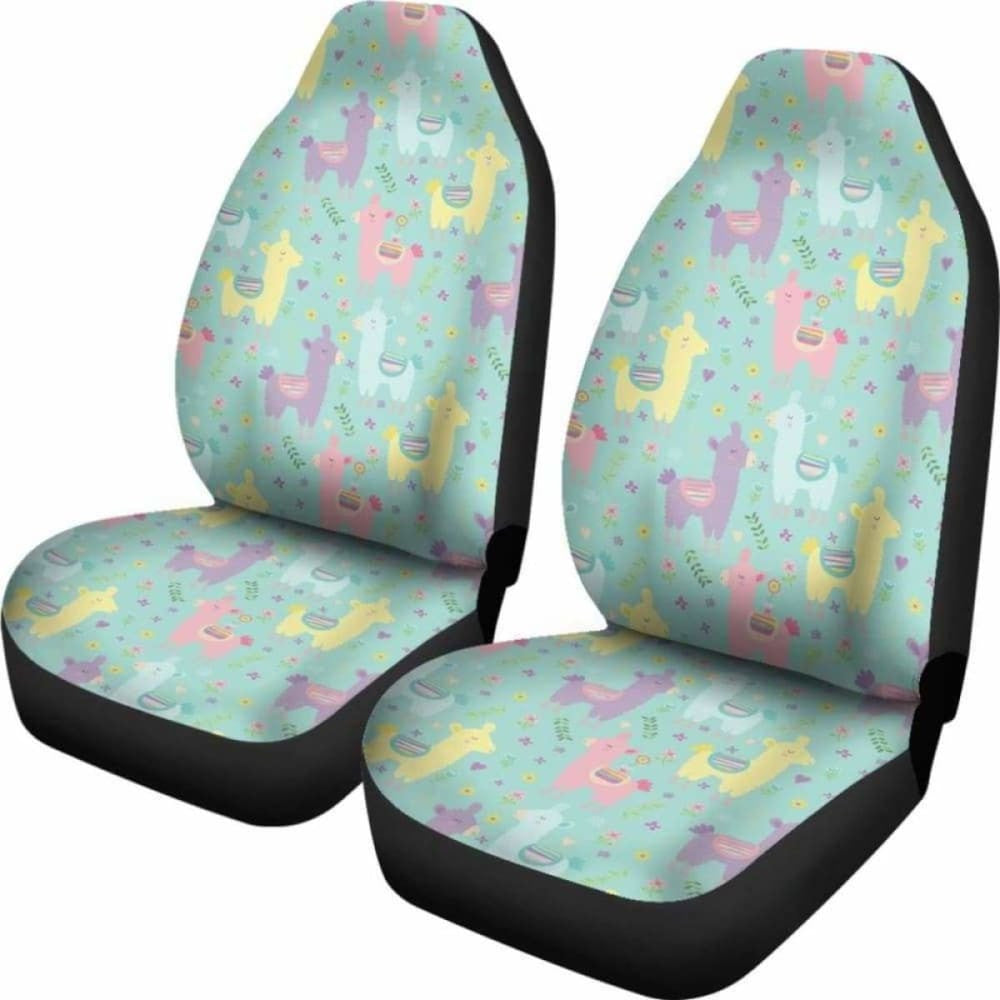 Pastel Mint, Yellow, Pink And Purple Spring Llama Pattern Car Seat Covers