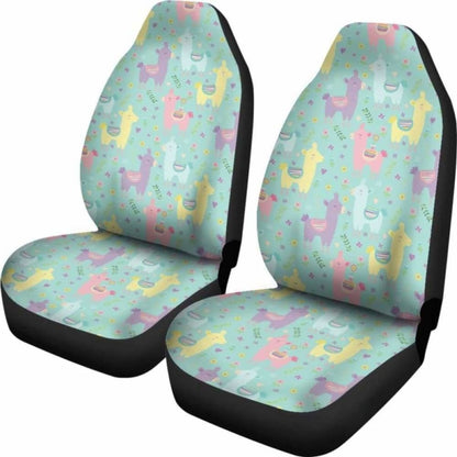 Pastel Mint, Yellow, Pink And Purple Spring Llama Pattern Car Seat Covers