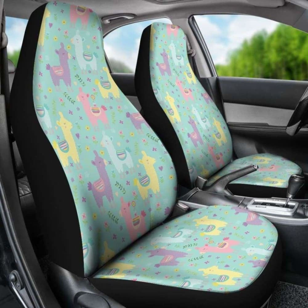 Pastel Mint, Yellow, Pink And Purple Spring Llama Pattern Car Seat Covers