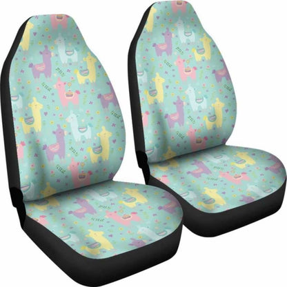 Pastel Mint, Yellow, Pink And Purple Spring Llama Pattern Car Seat Covers