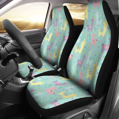 Pastel Mint, Yellow, Pink And Purple Spring Llama Pattern Car Seat Covers