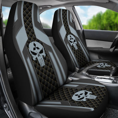 Black Grey Punisher Skull Mitsubishi Car Seat Covers