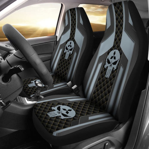 Black Grey Punisher Skull Mitsubishi Car Seat Covers