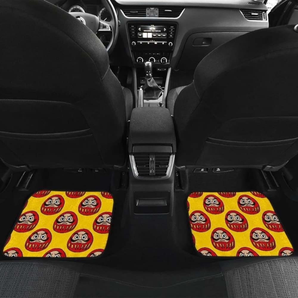 Daruma Japanese Wooden Doll Yellow Background Front And Back Car Mats