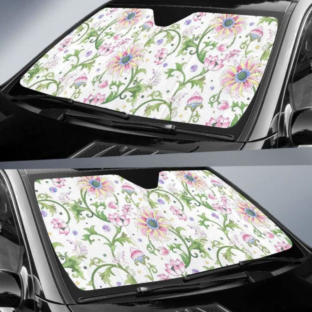 Beautiful Pink Lotus Waterlily Leaves Pattern Car Auto Sun Shades