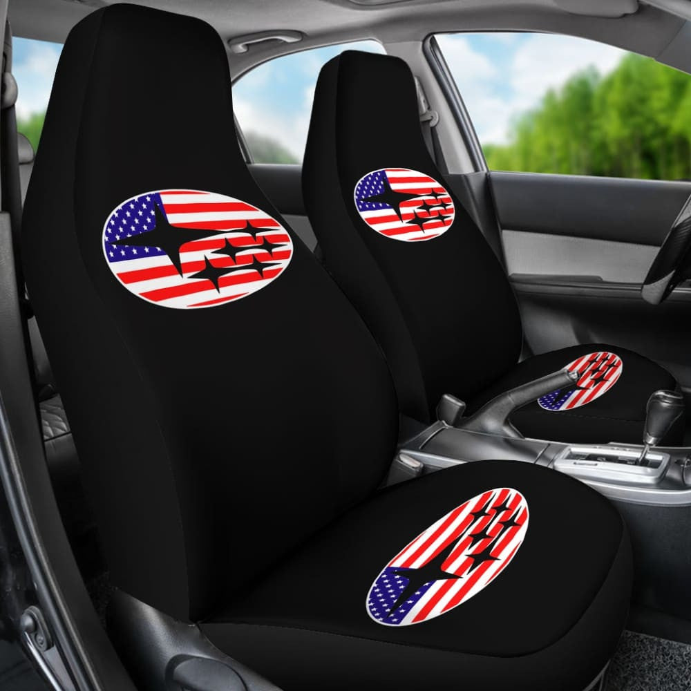 Subaru Mixed American Flag Patriotic On Black Design Car Seat Covers