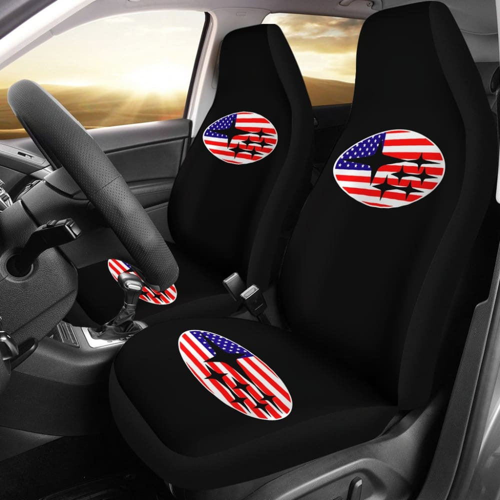 Subaru Mixed American Flag Patriotic On Black Design Car Seat Covers