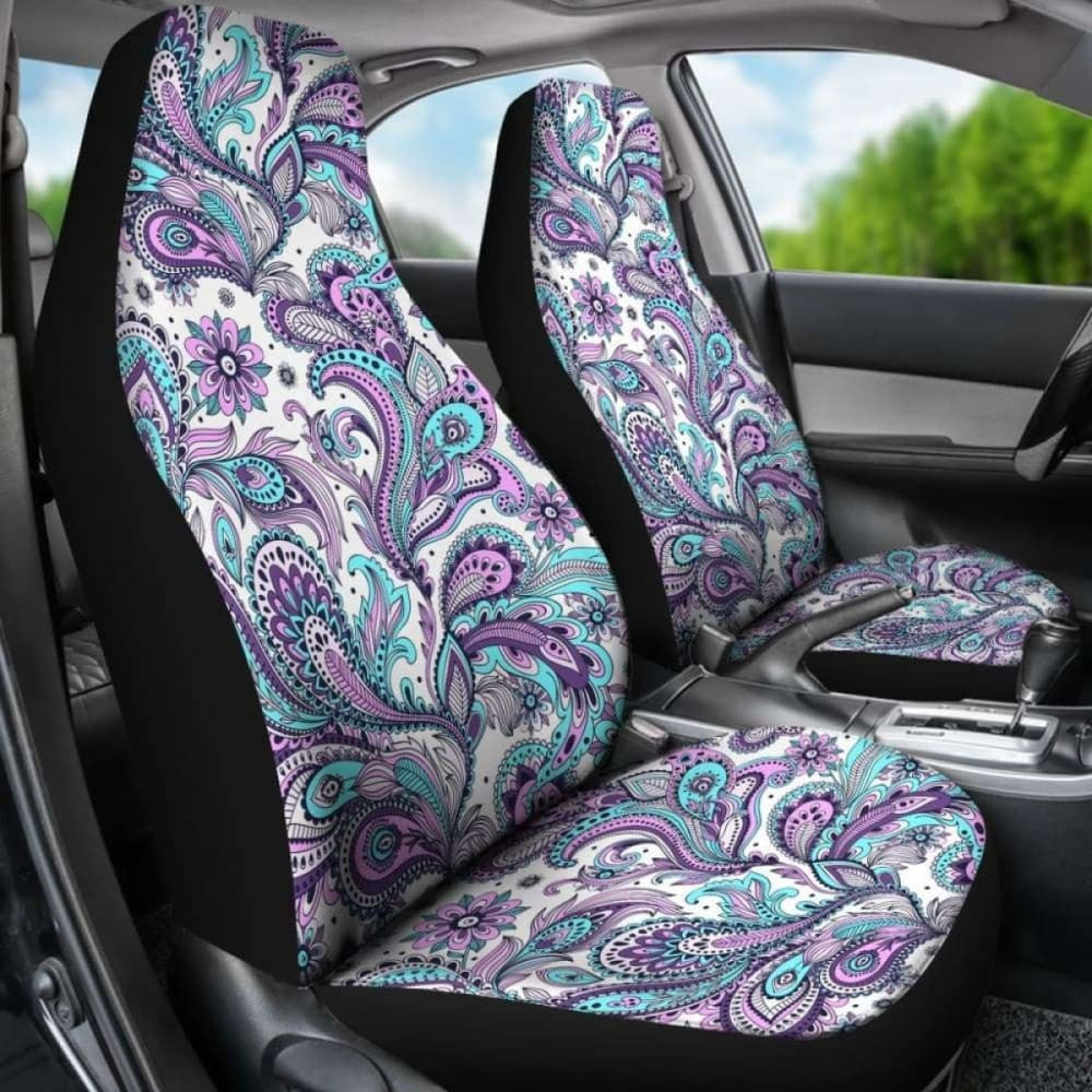 Purple, Pink, White And Teal Floral Paisley Pattern Car Seat Covers