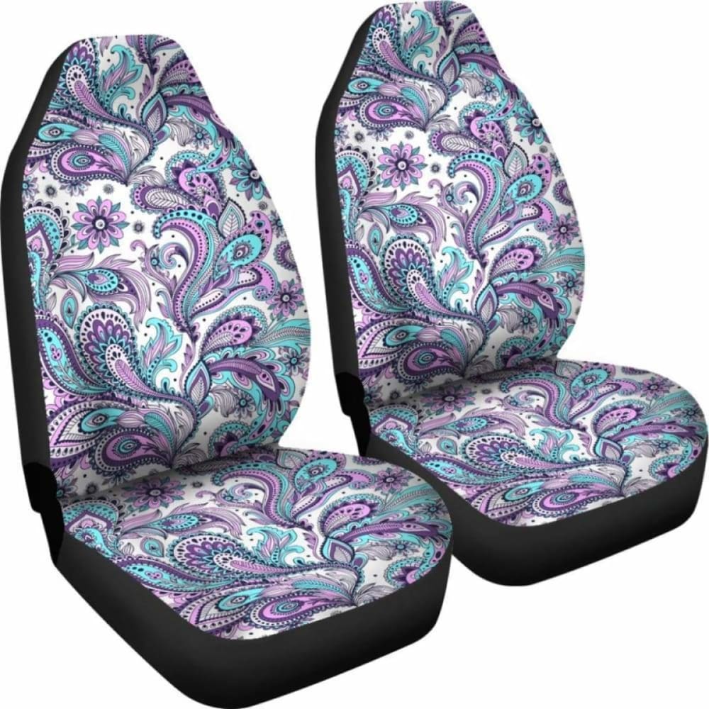 Purple, Pink, White And Teal Floral Paisley Pattern Car Seat Covers