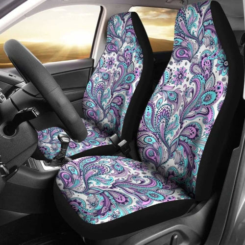 Purple, Pink, White And Teal Floral Paisley Pattern Car Seat Covers