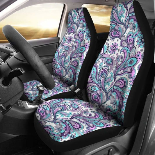 Purple, Pink, White And Teal Floral Paisley Pattern Car Seat Covers