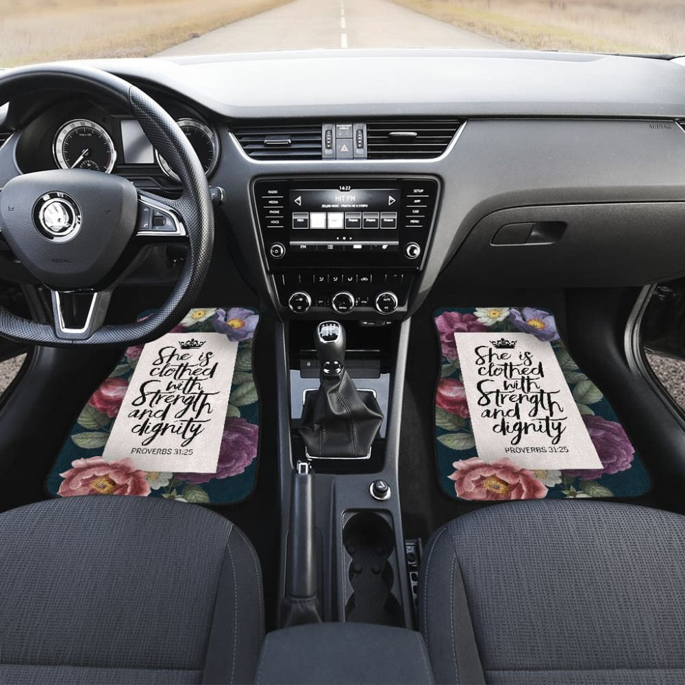 Proverbs: She Is Clothed With Strength And Dignity Custom Queen Crown And Multi Flowers Car Floor Mats