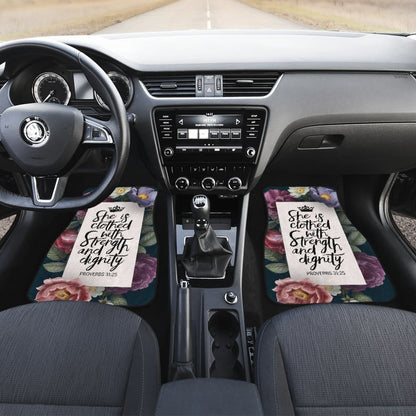 Proverbs: She Is Clothed With Strength And Dignity Custom Queen Crown And Multi Flowers Car Floor Mats