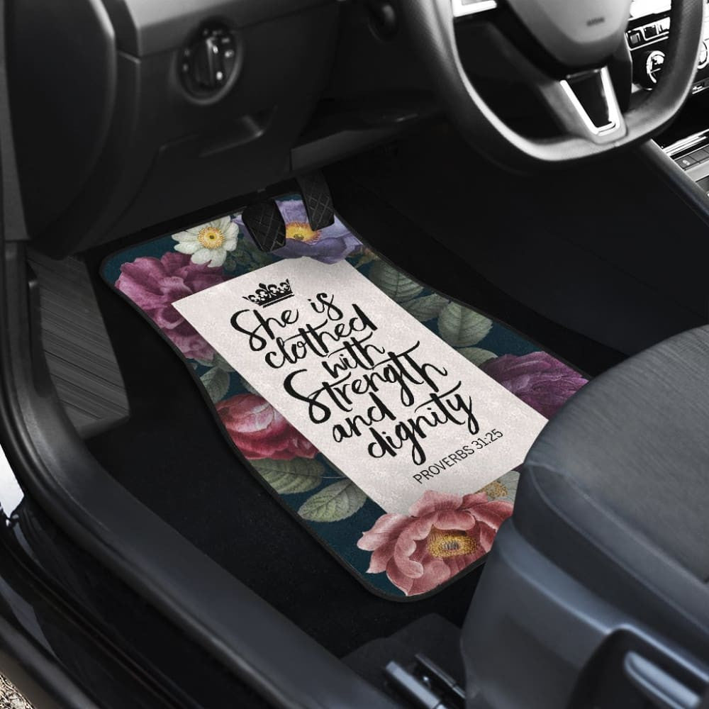 Proverbs: She Is Clothed With Strength And Dignity Custom Queen Crown And Multi Flowers Car Floor Mats