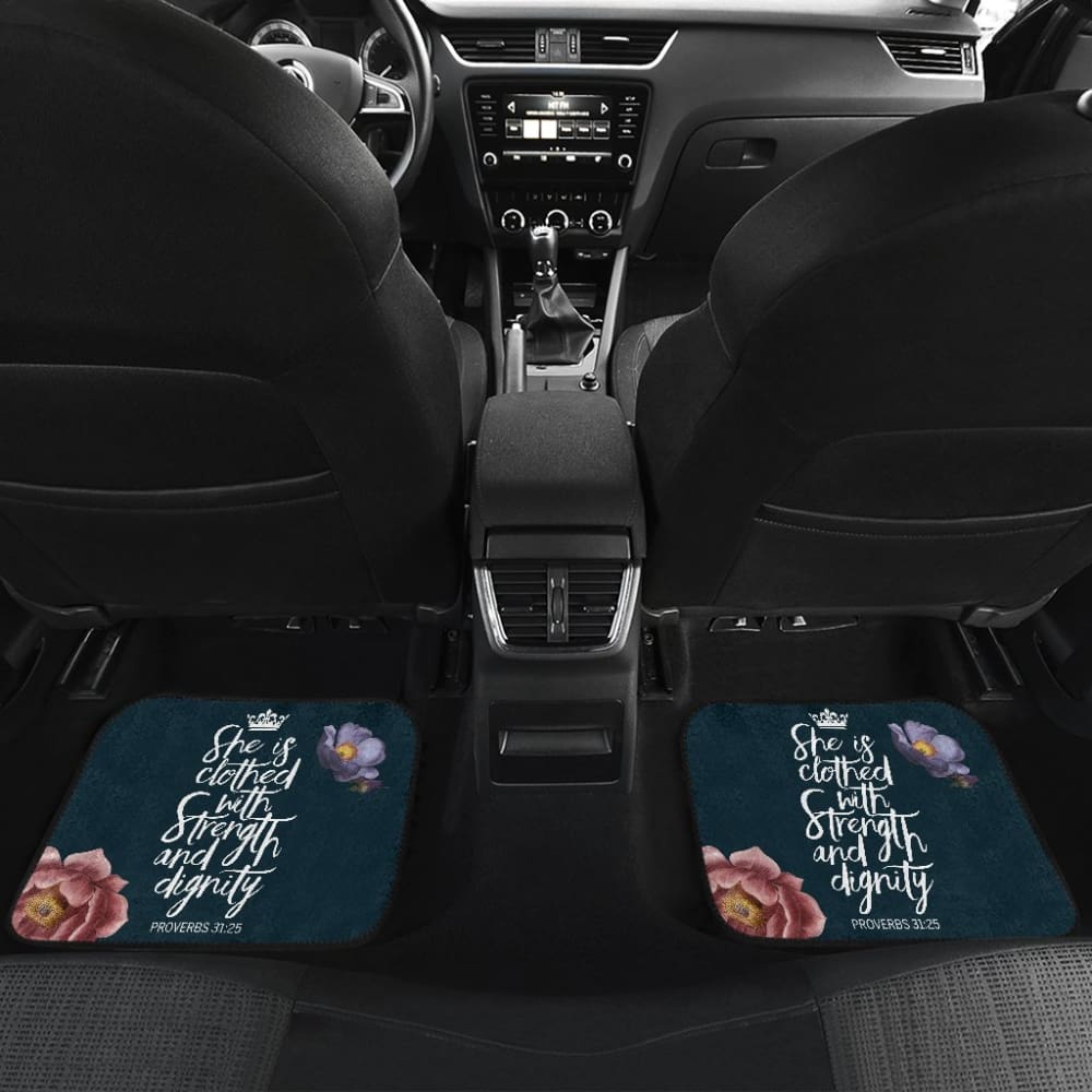 Proverbs: She Is Clothed With Strength And Dignity Custom Queen Crown And Multi Flowers Car Floor Mats