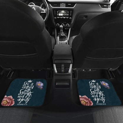 Proverbs: She Is Clothed With Strength And Dignity Custom Queen Crown And Multi Flowers Car Floor Mats