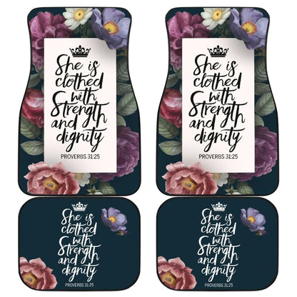 Proverbs: She Is Clothed With Strength And Dignity Custom Queen Crown And Multi Flowers Car Floor Mats