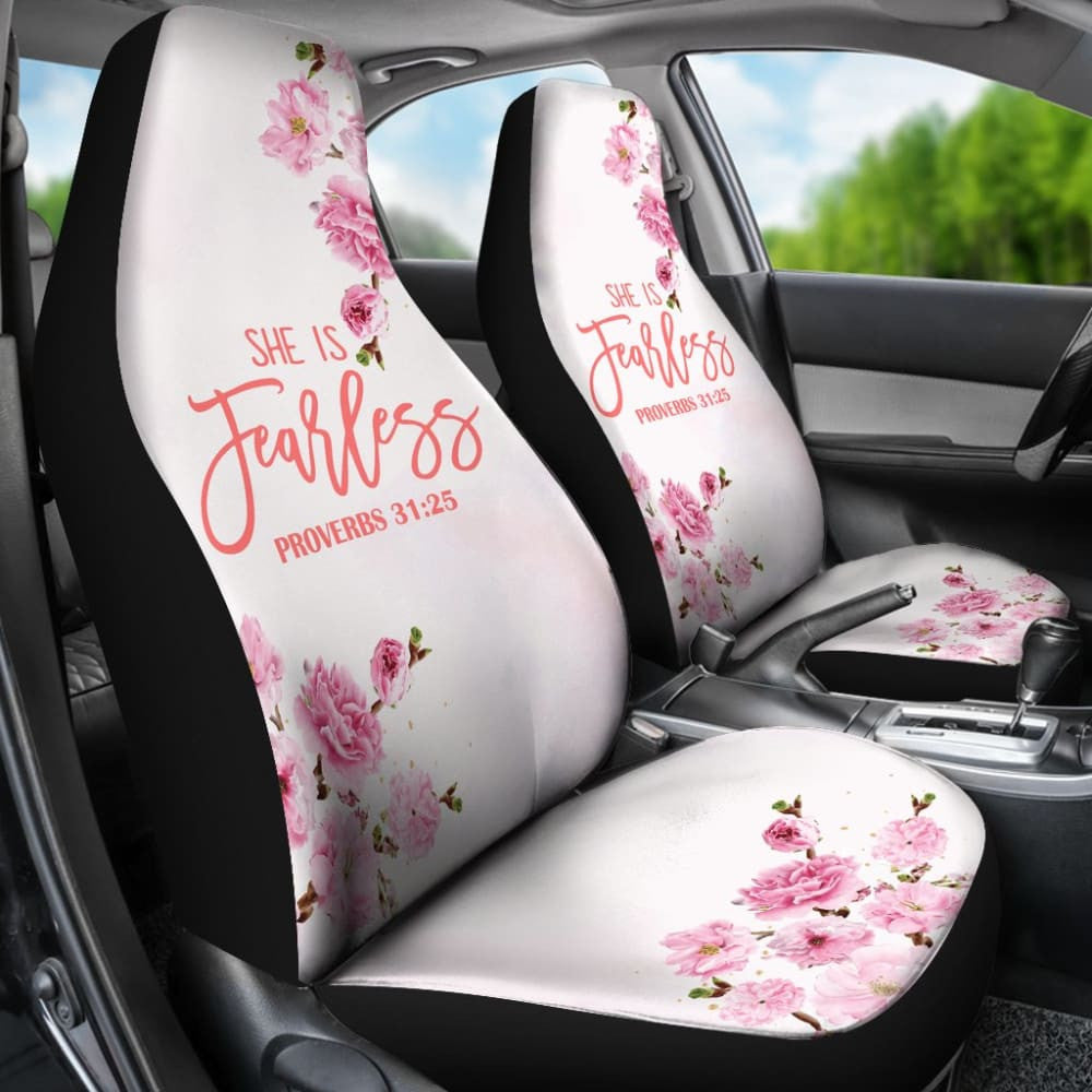 Proverbs: She Is Fearless Custom Pink Flowers Themed Car Seat Covers