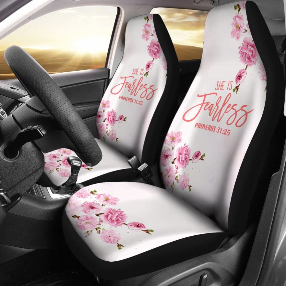 Proverbs: She Is Fearless Custom Pink Flowers Themed Car Seat Covers