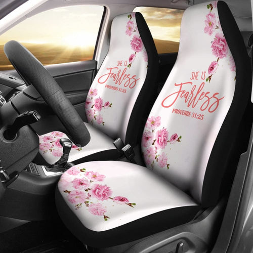 Proverbs: She Is Fearless Custom Pink Flowers Themed Car Seat Covers