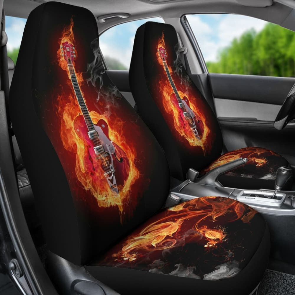 Be Unique With Electric Guitar Burned In Flaming Flower Car Seat Covers