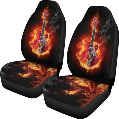 Be Unique With Electric Guitar Burned In Flaming Flower Car Seat Covers