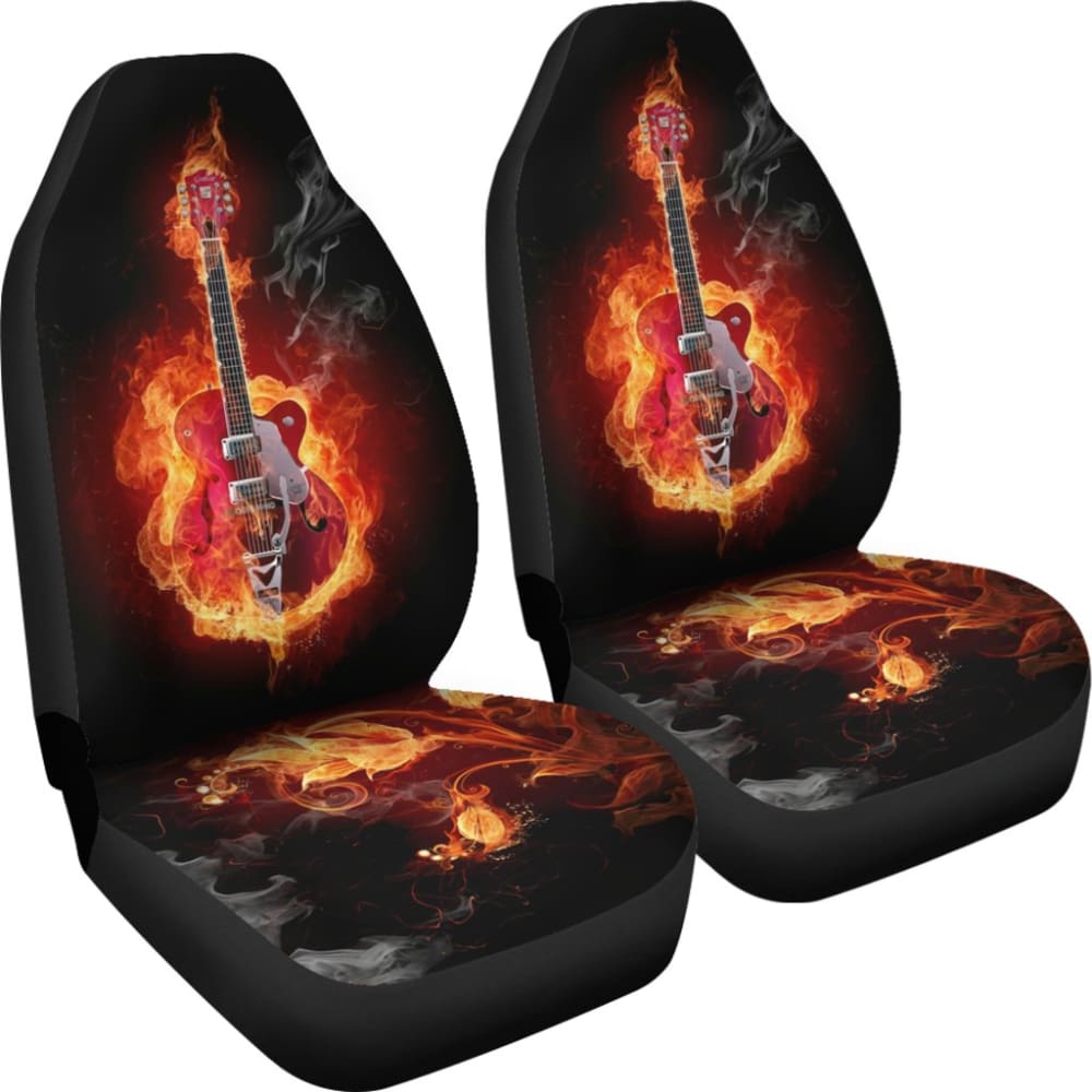 Be Unique With Electric Guitar Burned In Flaming Flower Car Seat Covers