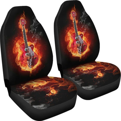 Be Unique With Electric Guitar Burned In Flaming Flower Car Seat Covers