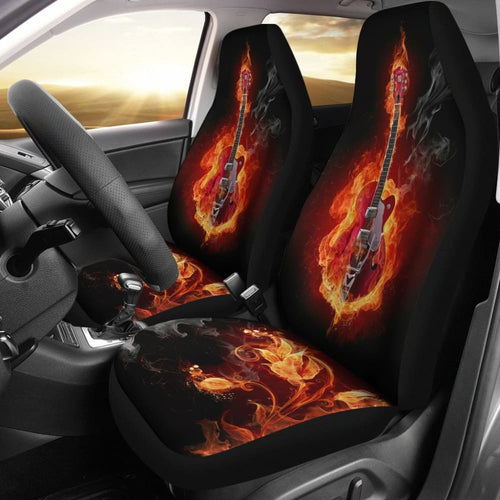 Be Unique With Electric Guitar Burned In Flaming Flower Car Seat Covers
