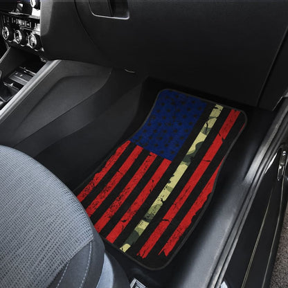 Red Themed American Flag Thin Green Line Car Floor Mats