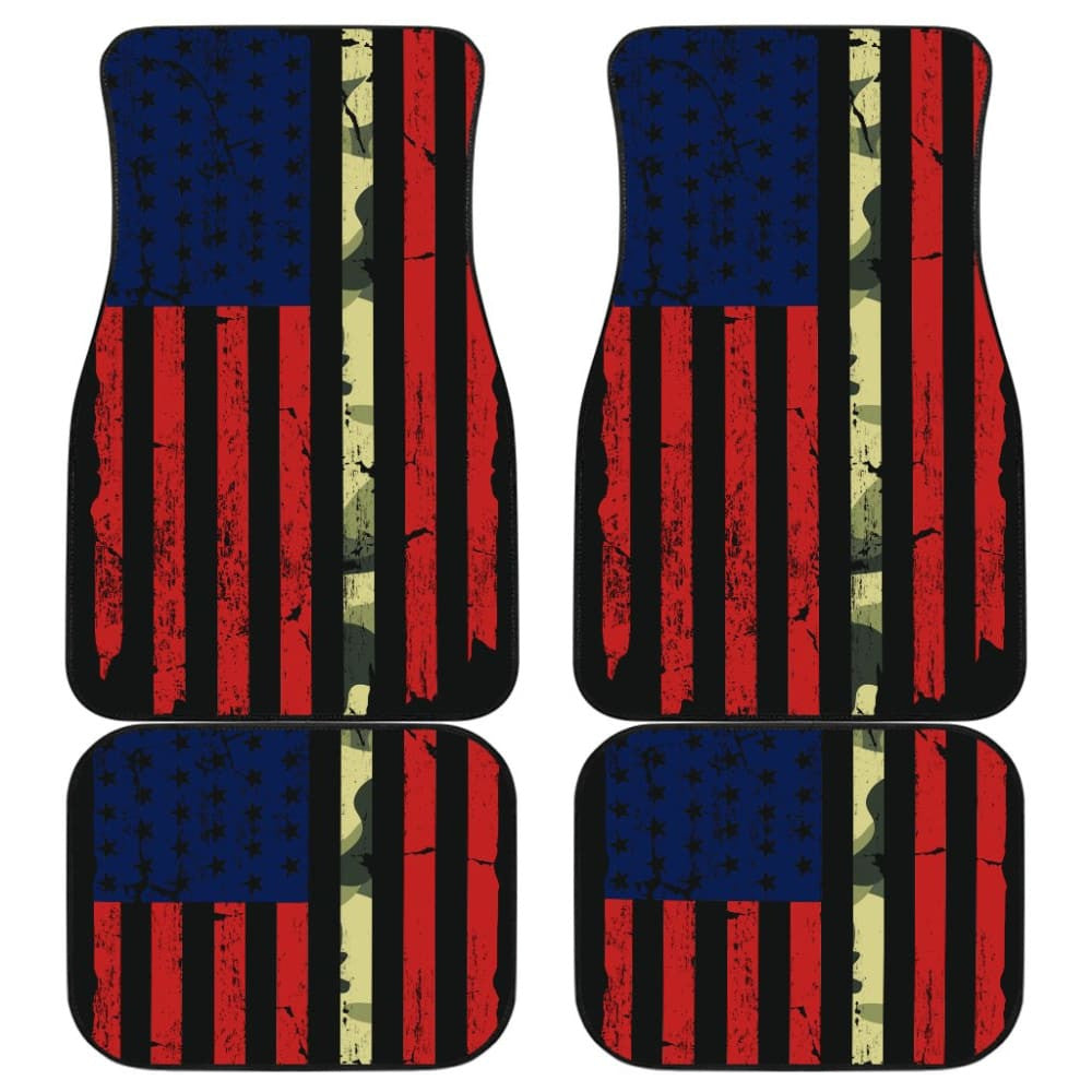 Red Themed American Flag Thin Green Line Car Floor Mats
