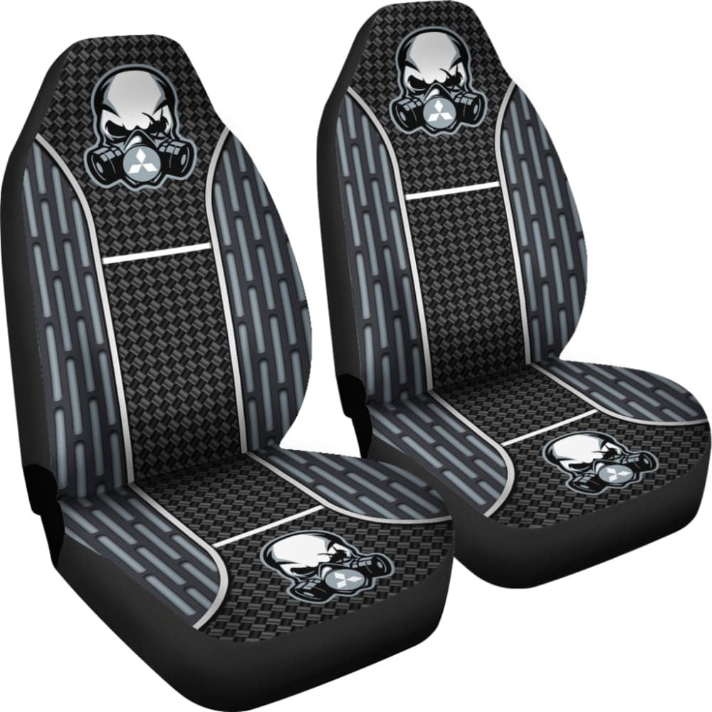 Black Grey Poison Gas Skull Mitsubishi Car Seat Covers