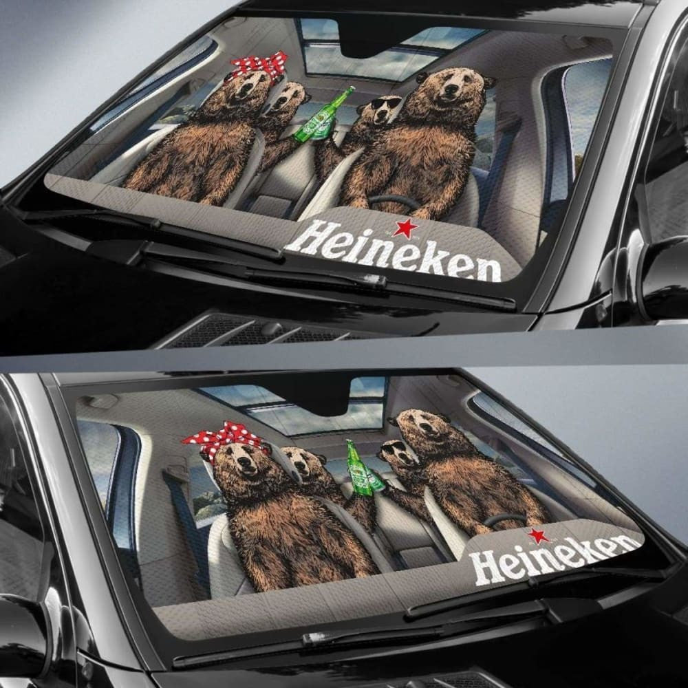 Family Bear Drink Beer Heineken Car Sun Shade Funny