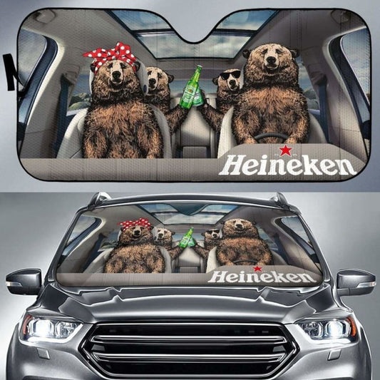 Family Bear Drink Beer Heineken Car Sun Shade Funny