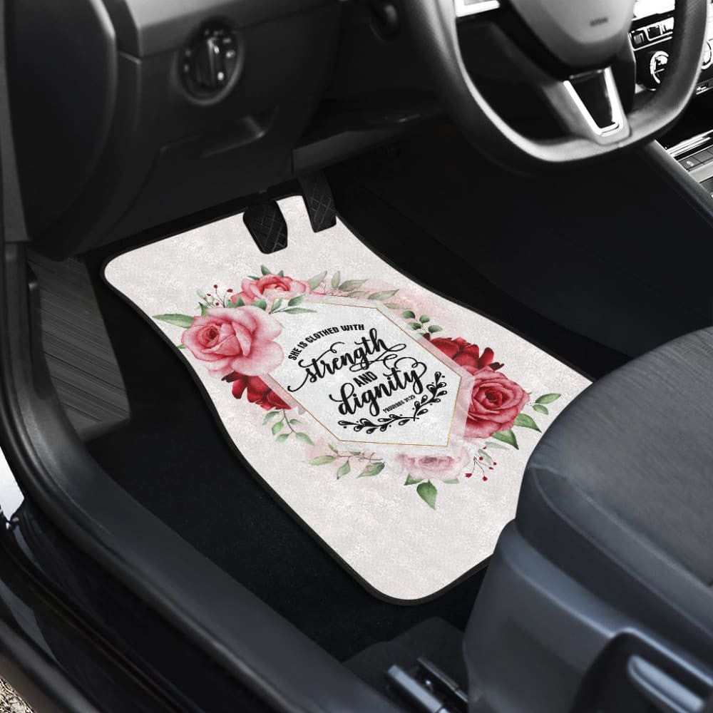 Proverbs: She Is Clothed With Strength And Dignity Custom Pink Flowers Themed Car Floor Mats