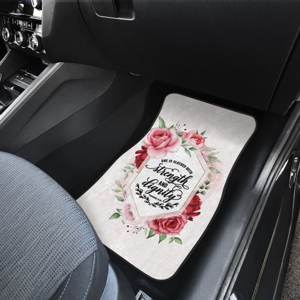 Proverbs: She Is Clothed With Strength And Dignity Custom Pink Flowers Themed Car Floor Mats