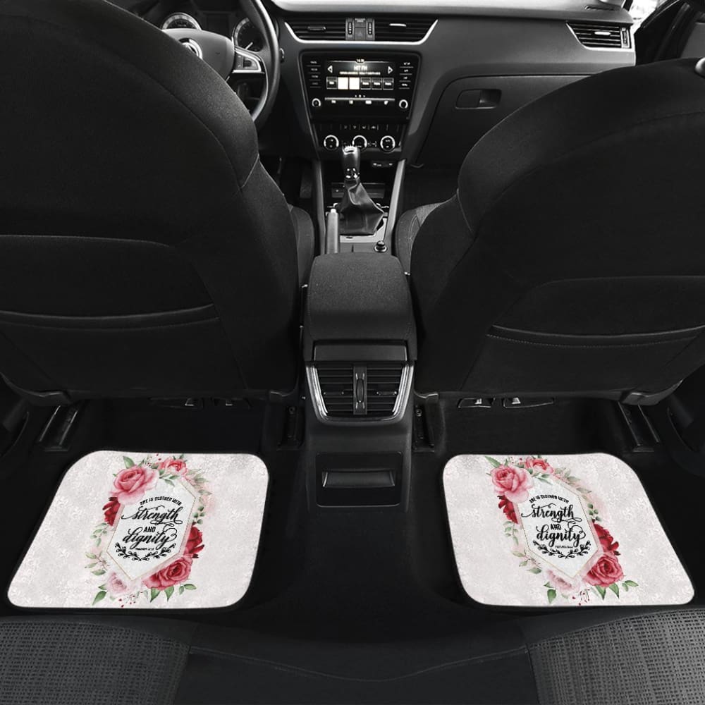 Proverbs: She Is Clothed With Strength And Dignity Custom Pink Flowers Themed Car Floor Mats