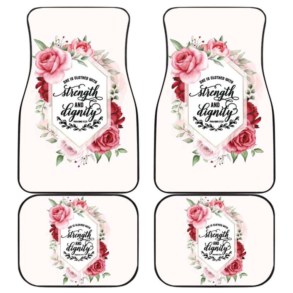 Proverbs: She Is Clothed With Strength And Dignity Custom Pink Flowers Themed Car Floor Mats