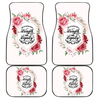 Proverbs: She Is Clothed With Strength And Dignity Custom Pink Flowers Themed Car Floor Mats