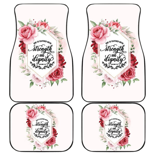 Proverbs: She Is Clothed With Strength And Dignity Custom Pink Flowers Themed Car Floor Mats