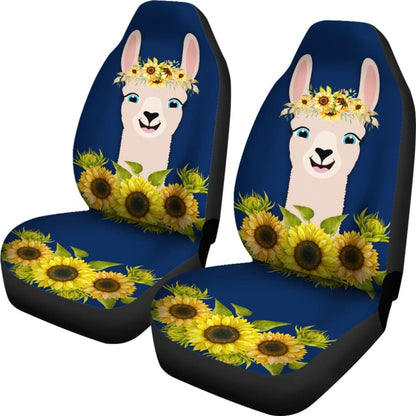 Cute Funny Llama With Sunflower Floral Car Seat Covers