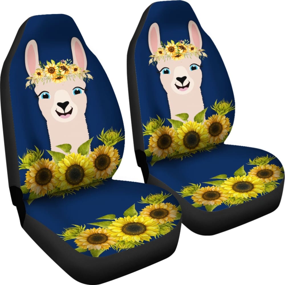 Cute Funny Llama With Sunflower Floral Car Seat Covers