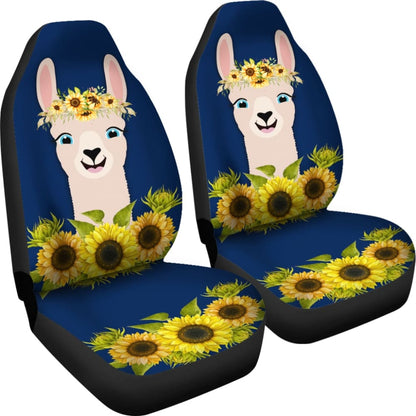 Cute Funny Llama With Sunflower Floral Car Seat Covers