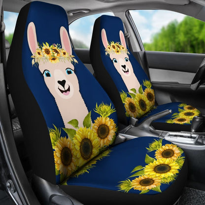 Cute Funny Llama With Sunflower Floral Car Seat Covers