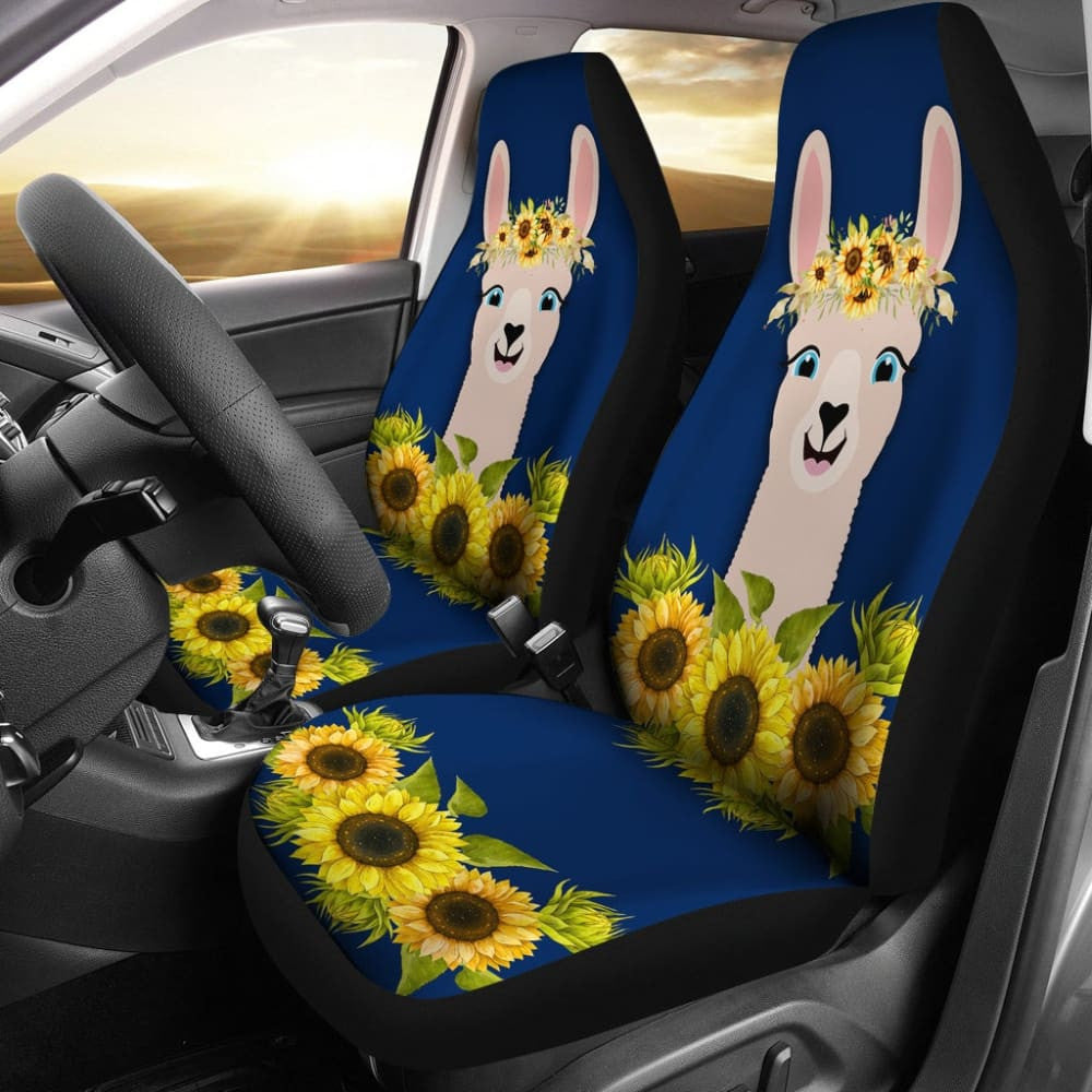 Cute Funny Llama With Sunflower Floral Car Seat Covers