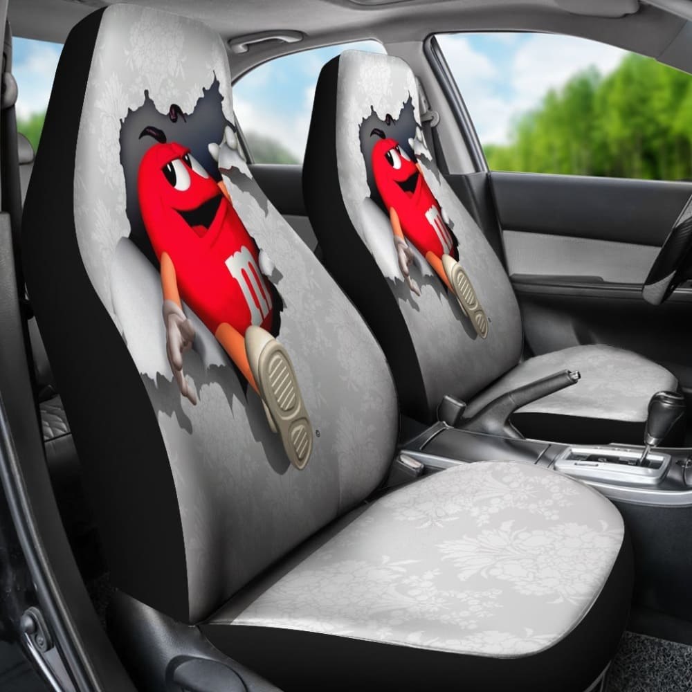 Red M&M Chocolate Car Seat Covers Car Accessories Decoration