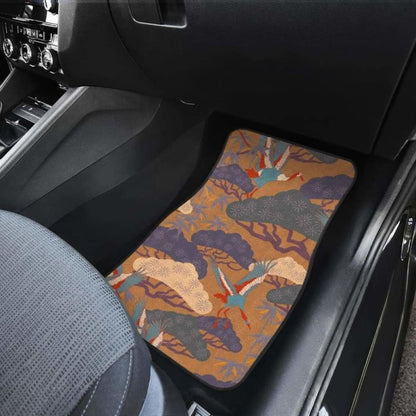 Bonsai Bamboo Stork Japanese Pattern Brown Theme Front And Back Car Mats