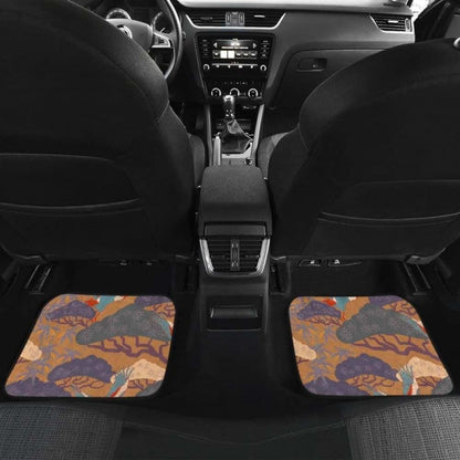 Bonsai Bamboo Stork Japanese Pattern Brown Theme Front And Back Car Mats
